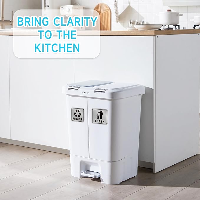 2PCS Recycle Stickers for Trash Bins, Self-Adhesive Waterproof Brushed Silver Trash and Recycling Stickers for Trash Can, Kitchen, Office, Garbage Bin Indoor, Outdoor Use
