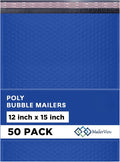 Royal Blue Large Poly Bubble Mailers 12x15 inch | Self Seal Padded Envelopes Cushioned Bubble Mailer | Usable Size 12x15 | WaterProof | Lightweight mailing Shipping Bags | 50 Pack Bulk