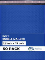 Royal Blue Large Poly Bubble Mailers 12x15 inch | Self Seal Padded Envelopes Cushioned Bubble Mailer | Usable Size 12x15 | WaterProof | Lightweight mailing Shipping Bags | 50 Pack Bulk