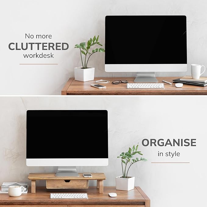 Anji Mountain Monitor Stand - Desktop Organizer & Laptop Riser, Ergonomic Monitor Riser, Space-Saving Monitor Stand for Desk, Durable Construction, Easy Assembly, Ideal for Home & Office,Natural