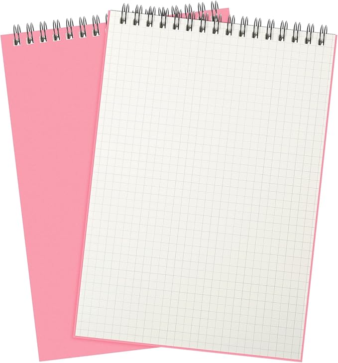 Engrowtic 2 Pack Graph Paper Spiral Notepad A5 Top Wirebound Notepad Grid Notebook Steno Pads Memo Notebook Grid Paper 140 Pages for Writing Sketching Drawing Office Supplies (Pink)