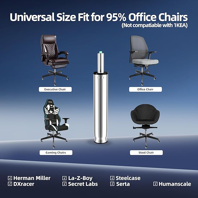 10 Inches to 15 Inches Office Chair Gas Lift Cylinder Replacement, 4.5" Stroke, Hydraulic Pneumatic Shock Piston, Heavy Duty, Universal Fit for Most Office Chairs, Class 4, Polished Steel