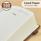 PERCUN Lined Journal Notebook for Men & Women, 160 Pages College Ruled Journal for Writing, A5 Hardcover Leather Notebooks for Work, School, Business, Travel, Daily Diary 5.9" x 8.5" (Brown)