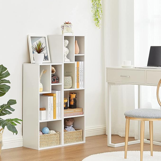 VECELO Narrow Bookshelf Set, Fits 9.3" × 10-12.8" Hardcovers, Cube Storage Bookcases, Free-Standing for Living Room, Bedroom, Home Office, 3/4-Tier, 2-Pack, White