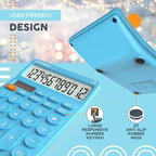 CATIGA 12 Digit Desktop Calculator Basic Desk Calculator with Large LCD Display, Big Buttons, 4 Function, Solar and Battery Dual Power, for Office, School, Home, SD-1292 Blue
