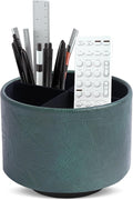 Hennaja Round Leather Art Supply Organizer,Remote Control Holder,360 Degree Spinning,Multi-Functional Pencil Holder,4 Compartments Desktop Stationary Organizer(1-Crazy Green)