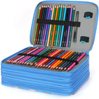 Vomgomfom Colored Pencil Case - 252 Slot Holder with Zipper Closure, Twill Fabric Large Capacity Pencil Case for Watercolor Pens, Markers, Artist Organizer (Blue Flower)