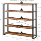 HCHQHS Bookshelf, 5-Tier Industrial Bookcase, Rustic Open Book Shelf, Freestanding Tall Bookshelves with Metal Frame