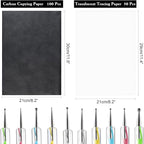 ASTARON 150 Sheets Black Carbon Copy Paper and Tracing Paper with 5 Pcs Embossing Styluses Tool Set, Carbon Transfer Paper for Tracing on Wood Fabric