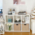 IRONMIX Metal 6 Cube Storage Organizer with 2 Storage Basket, White Short Bookshelf with Storage, 2-Tier Horizontal Bookshelf Cube Shelf for Home Office, Library, Classroom (White, 1037 with Basket)