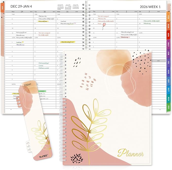SUNEE 2026 Appointment Book, 2026 Hourly Planner 8.5" x 11", Hourly, Weekly & Monthly Planner - from January 2026 - December 2026, Flexible Cover, Note Page, Pocket, Bookmark, Boho