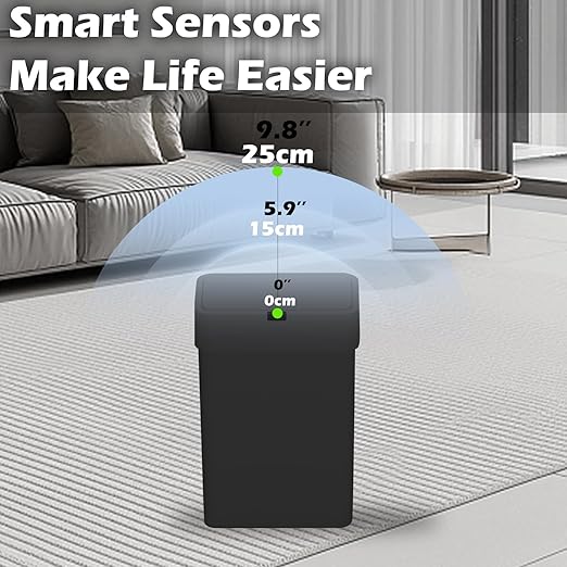 ELPHECO Bathroom Trash Can with Lid, 2 Pack Automatic Garbage Can, 2.5 Gallon + 4 Gallon Motion Sensor Smart Bathroom Decor, Slim Waterproof Trash Bins for Bedroom, Office, Living Room, Black
