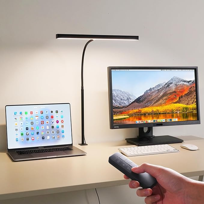 FAPEMIH LED Desk Lamp for Office Home, Adjustable Flexible Eye-Caring Desk Light with,5 Modes 10 Brightness Adjustment, USB Adapter Desk Lamp with Clamp-T-B