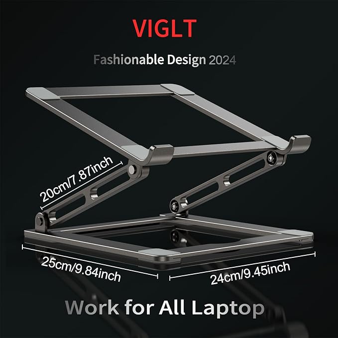 VIGLT Laptop Stand for Desk - Adjustable Laptop Holder, Portable Laptop Riser with Multi-Angle Height Adjustable Computer Stand for MacBook Air/Pro and More Notebooks 10-17.3" - Grey