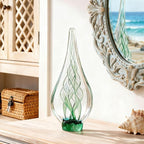9" Tall Sculpture Hand Blown Glass Decor, Paperweight for Office Desk, Modern Glass Art Figurines Mediterranean Beach House Decor, Living Room Coffee Shelves Table Top Decoration (Swirl Green)