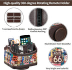 PUSU Remote Control Holder, Colorful Pattern Nightstand TV Caddy, PU Leather 360 Degrees Rotatable Desktop Organizer Storage Box for TV Remotes/Media Controllers/Office Supplies