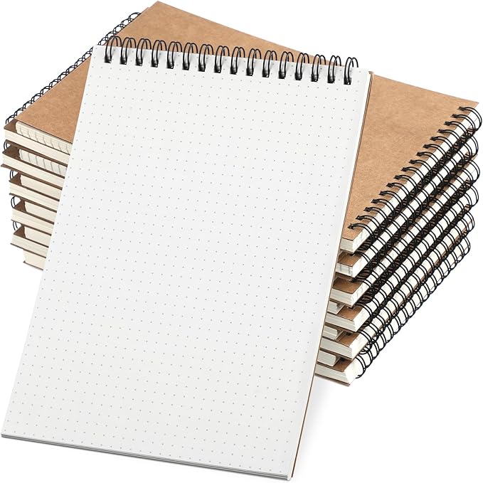 Engrowtic Dot Grid Notebook Top Spiral Notebook A5 Size Bullet Dotted Paper Hardcover Dot Journal 8.3''x 5.8'' 140 Pages Spiral Notepads for Sketching Drawing Writing School Office(Brown,2 Pcs)