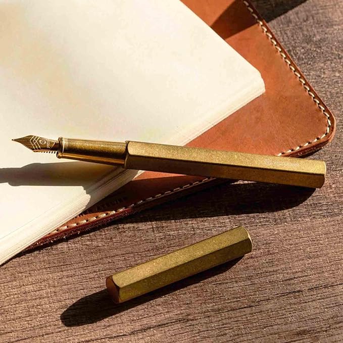 YSTUDIO Stunning Classic Revolve Fountain Pen, Schmidt Gilded Nib, Best Pen Gift Set for Men & Women, Professional, Executive Office, Nice Pens（brass，M nib）