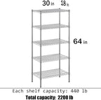 Regal Altair 18" Deep x 30" Wide x 64" Height Wire Shelving Kit | 5-Tier | NSF Commercial Storage Rack Unit