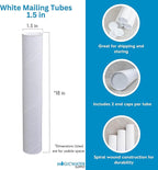 MagicWater Supply Mailing Tube - 1.5 in x 18 in - White - 4 Pack - for Shipping and Storage of Posters, Arts, Crafts, and Documents
