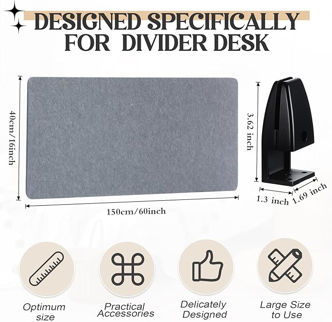 Wesiti 2 Pcs Acoustic Desk Divider Noise Reducing Desk Privacy Panel for Student Table Standing Sound Proof Divider Desktop Claw Office Furniture Partition for Classroom (Gray,59.06 x 15.75 Inches)