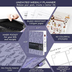 Undated Luxurious Weekly & Monthly Planner to Increase Productivity Hit Your Goals, Organizer Notebook Gratitude Journal Time Management Start Anytime, A5, Lasts 1 Year