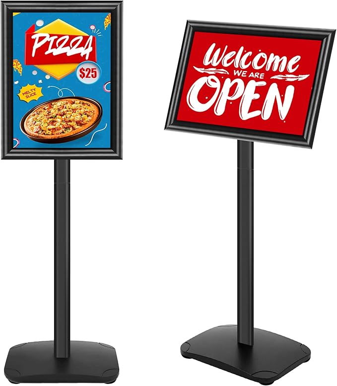 VAIIGO Heavy Duty Sign Holder Stand 8.5x11 Inch - Pedestal Floor Standing Sign Holder with Weighted Base - Vertical & Horizontal Poster/Menu Stand for Indoor/Outdoor Business Store Advertising, Black