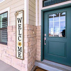 LuZhiQiang Front Porch Welcome Sign for Interchangeable Standing 45"X9" With 12 Pcs Replaceable Icons Wood Frame Signs Outdoor Front Door Decor (Wood White)