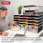 Desktop Organizer 12 Letter Tray Sorter Plus Riser Storage Base & 3 Storage Drawers - Ultimate Office TierDrop Desktop Organizer Stores All of Your Documents & Supplies in One Compact Modular System