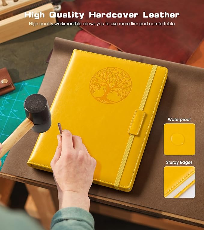 Biuwory Lined Journal Notebook for Women Men,256 Pages A4 Large Hardcover Leather Journals for Writing,Travel,Business,Work,School,College Ruled Notebooks for Note Taking, Diary Notepad 8.6"×11"