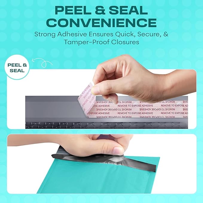 Teal 10x13 Inch Poly Bubble Mailers |Self Seal Padded Envelopes for Thick books | Air Cushioned Bubble Mailer | Usable Size 9.5x13 Inch | Waterproof Lightweight Mailing Shipping Bags | 100 Pack Bulk