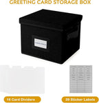 Greeting Card Organizer Box with 16 Dividers,Collapsible Greeting Card Storage Box with Handles Hold 150+ Cards,Greeting Card Holder for Greeting Cards,Sticker, Recipes, Photos, Envelopes