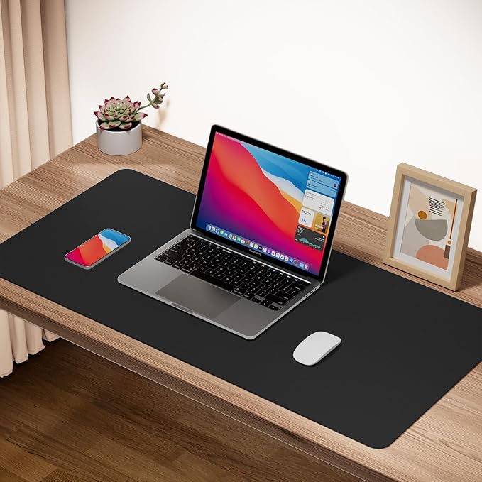 ‎Boutilon Leather Desk Pad Protector,Non-Slip Mouse Pad,Laptop Desk Pad,Office Mouse Mat,Waterproof Leather Desk Blotter,Desk Writing Pad for Office and Home,Laptop Blotter (M-Black,30"x14")