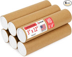 Paclord 3" x 12" Heavy-Duty Reinforced Cardboard Mailing Tube, Pack of 6 Tubes with 12 Caps – Secure USPS Approved – Great for Shipping and Storing of Prints, Artwork, Posters or Documents