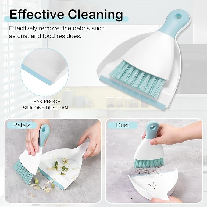 NACENA Mini Dustpan and Brush Set, Small Broom and Dustpan Set Dust Pan and Mini Hand Broom Dustpan and Broom Combo Compact for Home Table Keyboards Sofa Kitchen, Blue