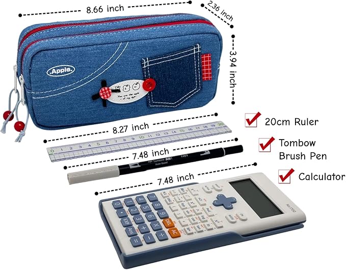 Haumei Canvas Pencil Case Large Capacity, Big Denim Pen Pouch with Zipper, Cute Durable Portable Stationary Storage Bag Organizer for Adults Women, Light Blue, Button