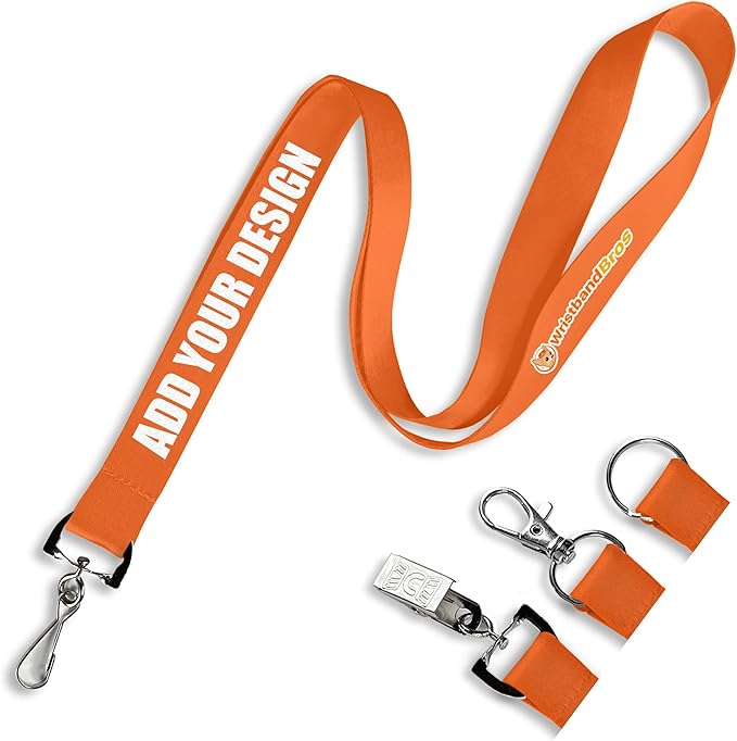 Wristband Bros Custom Lanyards For ID Badges, Keys & More | Add Text & Logos | Choose Your Attachment | Bulk Quantities For Events
