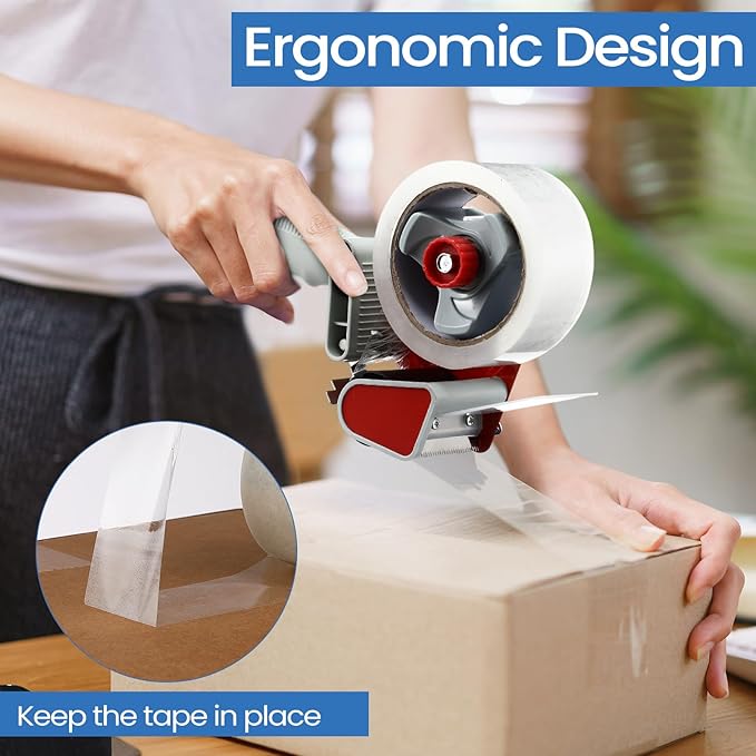 Dunzoom 6 Pack Packing Tape Dispenser Gun with 6 Roll 2 Inch 2.7 Mil Heavy Duty Packaging Tape Gun for Packing Boxes Moving