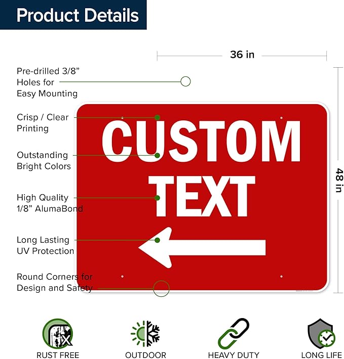 Custom Arrow,Custom Directional Sign, Left Arrow,36x48 Inches, Rust Free DiBound, Fade Resistant, Made in USA by My Sign Center