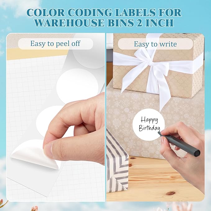 2 Inch Round Color Coding Labels (500 Count) - White Dot Stickers Circle Labels with Dispenser Box for Warehouse, Filing, Industrial, Office Organization