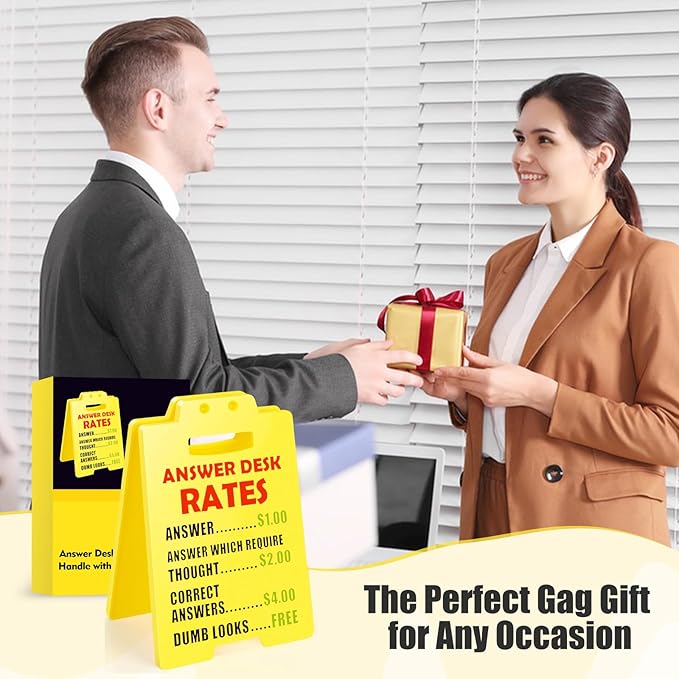Funny Desk Signs, 2-Pack Answer Desk Rates Sign with Humorous Quotes for Office Decor, Hilarious Funny Gag Gifts for Coworkers, Perfect Boss Gifts for Women Men, Sarcastic Cubicle Accessories
