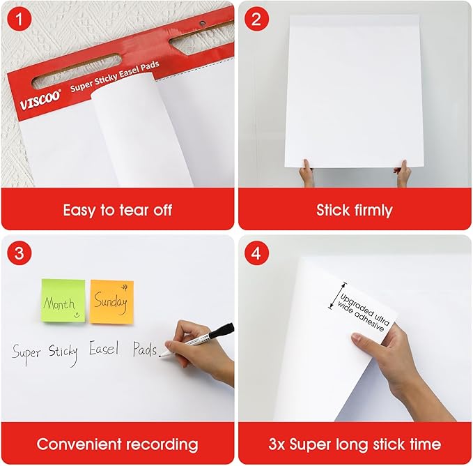 VISCOO Thickened Sticky Easel Pad, 25 x 30 Inches Flip Chart Paper for Teachers, Giant Self-Stick Chart Paper for Wall, Anchor Chart Paper for Classroom/Office with Sticky Note, 90 Sheets/3Pad