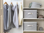 StorageWorks Fabric Storage Bins with Lid, Decorative Storage Boxes for Shelves, Stackable Closet Organizer Basket with Handles, Large, Gray, 2-Pack