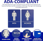 USA Made - Men's and Women's Restroom Signs ADA-Compliant Bathroom Door Signs for Offices, Businesses, and Restaurants, Black, Blue, Grey and Taupe/Tan Colors (Blue)