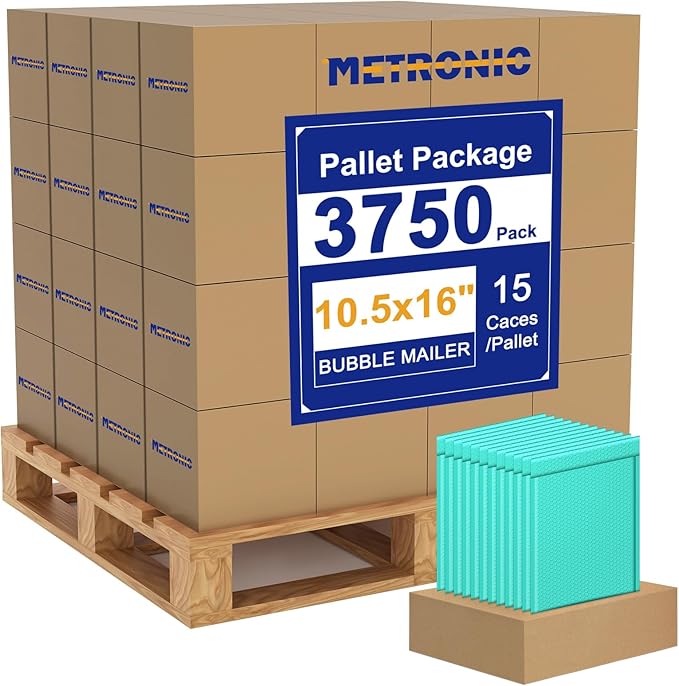 Metronic 3750 Pack Bubble Mailer 10.5x16 Inch Teal,Usable Size 10.5x15 Waterproof Padded Envelopes Large Bubble Mailers Cushioning for Shipping Clothes, Books, Small Business Full Pallet Bulk