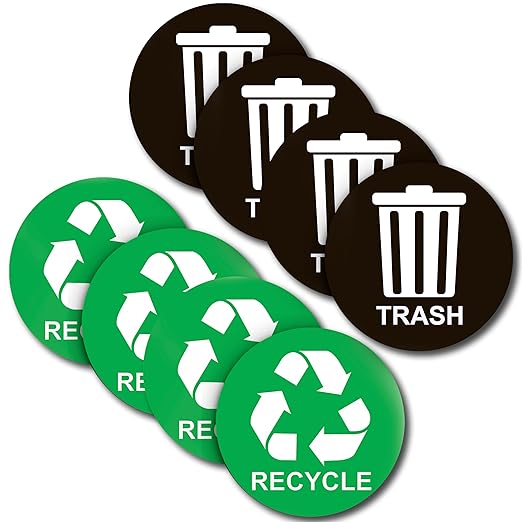 Recycle Sticker for Trash Bins - Perfect Recycling Stickers for Trash Can - 4 Pack - 5" by 5" Decal Logo - Ideal Label Sign for Home or Office Refuse Bin - Suitable for Indoor/Outdoor use