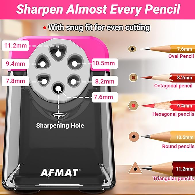 AFMAT Heavy Duty Electric Pencil Sharpener, 6 Holes, Auto Stop Pencil Sharpeners Plug in, Classroom Pencil Sharpener for 6-11mm Pencils, Super Fast, Save Pencils, Teacher Must Have, PSX1