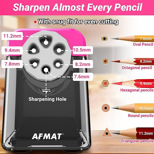 AFMAT Heavy Duty Electric Pencil Sharpener, 6 Holes, Auto Stop Pencil Sharpeners Plug in, Classroom Pencil Sharpener for 6-11mm Pencils, Super Fast, Save Pencils, Teacher Must Have, PSX1