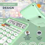CATIGA 12 Digit Desktop Calculator Basic Desk Calculator with Large LCD Display, Big Buttons, 4 Function, Solar and Battery Dual Power, for Office, School, Home, SD-1292 Mint