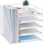 LEKETREE Desk Organizers and Accessories, 5-Tier Paper Letter Tray Organizer with File Holder, Desktop Organizer for Office Supplies (White)